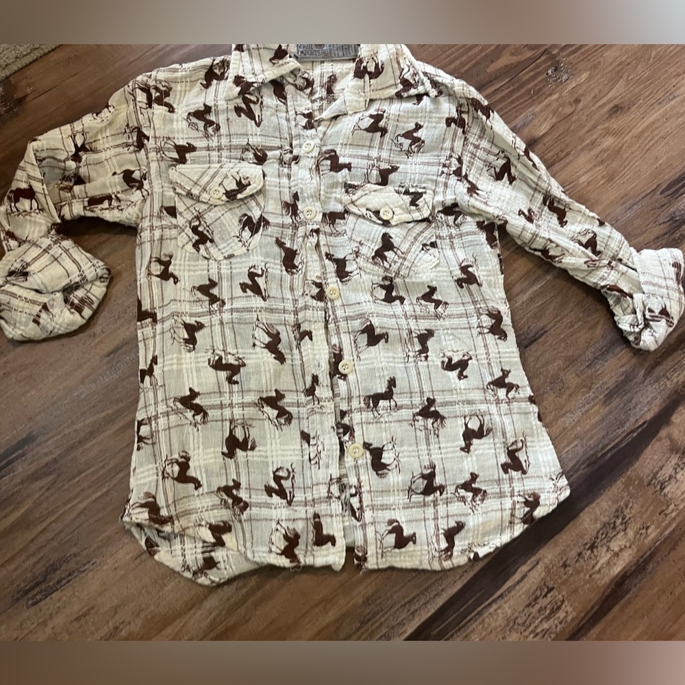 Santa Cruz imports kids S Brown horse Patterned Shirt western button down knit